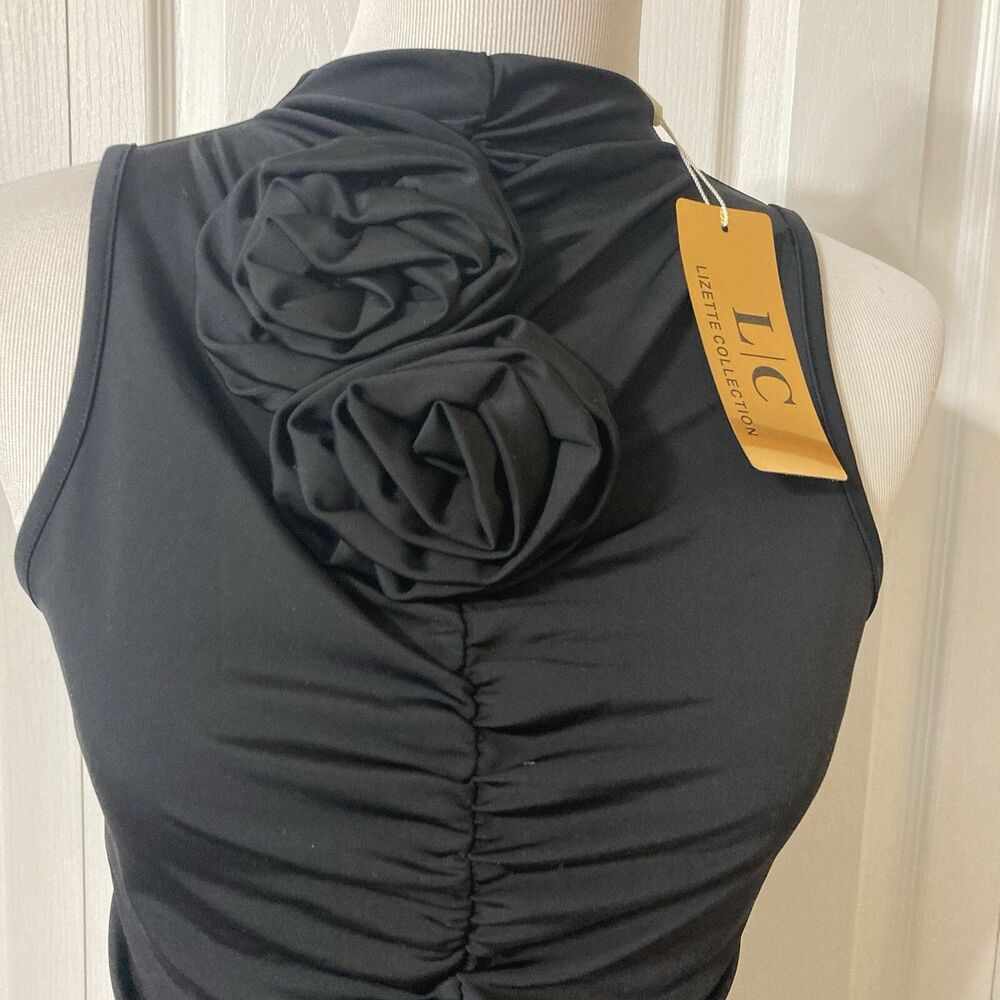 Lizette Collection Women's Sleeveless Shirt Flower Pom Pom Gathered Bodice